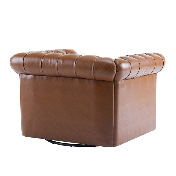 English Elm Christopher Knight Home® - Chesterfield Swivel Club Chair with Deep Button Tufting, Nailhead Trim, 360° Metal Swivel Comfort Cognac 39.25 L x 33.85 W x 27.85 H N776P195601C
