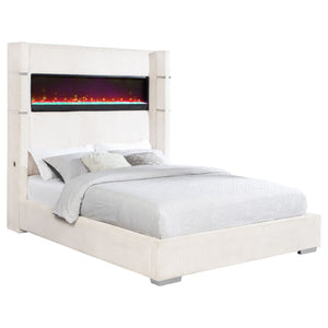 English Elm Judah Queen Wingback Bed Cream Corduroy Upholstered with Headboard Flame Visualizer B062P451805