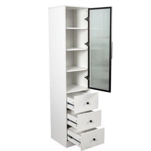 English Elm Elegant White Storage Cabinet – Modern Design With Glass Doors & Ample Space For Any Room Decor W331P298186