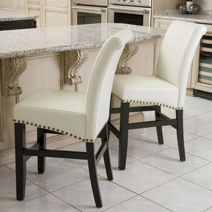 English Elm Christopher Knight Home® - Contemporary Ivory Bonded Leather Counter Stools with Nailhead Trim, 25" Padded Bar Chairs (Set of 2) N780P168429
