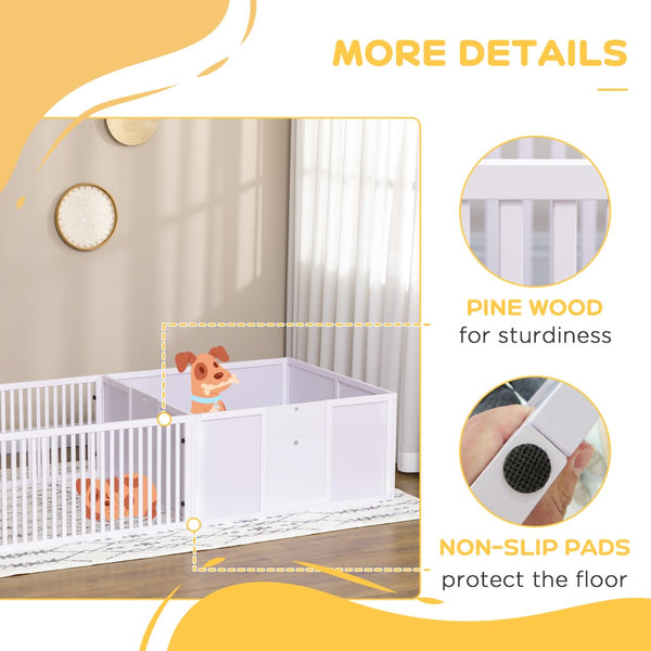 English Elm Pawhut Pine Whelping Box Two Room Puppy Pen with Removable Doors for Newborns W2225P173800