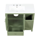 English Elm 36" Bathroom Vanity With Sink, One Cabinet With Two Doors and One Big Drawer and One Flip Drawer, Solid Wood and Mdf Board, Green