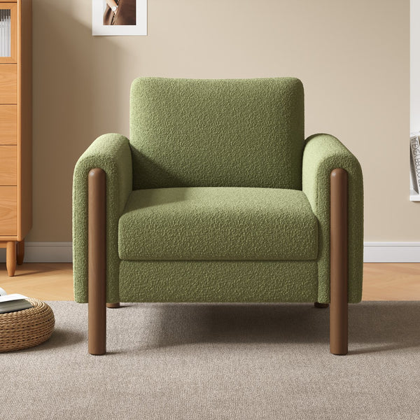 English Elm Christopher Knight Home® - Oversized Teddy Velvet Accent Chair with Curved Armrests, Tufted Mid-Century Design and Walnut Legs Green N765P189679N