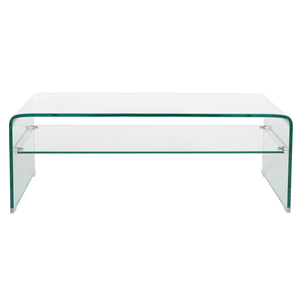 English Elm Christopher Knight Home® - COFFEE Bent 12mm Tempered Glass Table with 8mm Shelf — Clear Green-Tint Modern Sculptural Centerpiece 57673.00