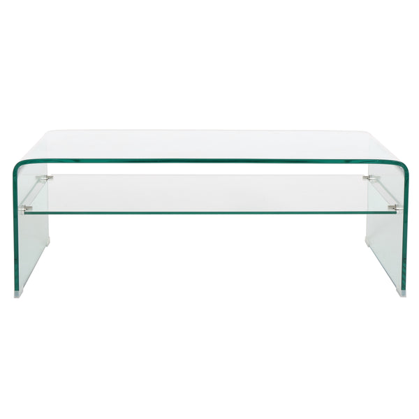 English Elm Christopher Knight Home® - COFFEE Bent 12mm Tempered Glass Table with 8mm Shelf — Clear Green-Tint Modern Sculptural Centerpiece 57673.00
