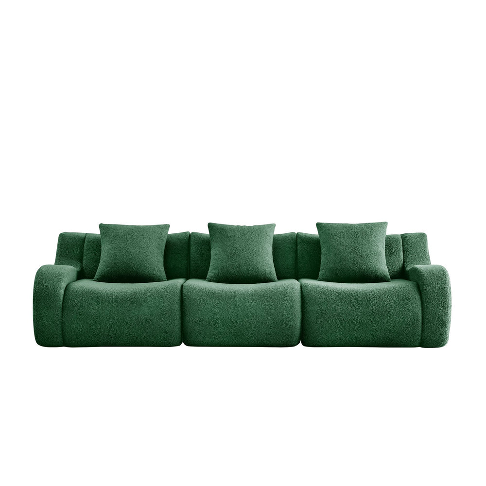 English Elm Boneless Sofa: Luxurious 3-Seat Teddy Fabric, Non-Slip Design, No Assembly, Curved Armrests, Green Comfort W714S01439
