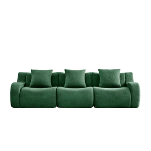 English Elm Boneless Sofa: Luxurious 3-Seat Teddy Fabric, Non-Slip Design, No Assembly, Curved Armrests, Green Comfort W714S01439