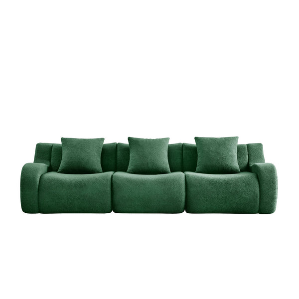 English Elm Boneless Sofa: Luxurious 3-Seat Teddy Fabric, Non-Slip Design, No Assembly, Curved Armrests, Green Comfort W714S01439
