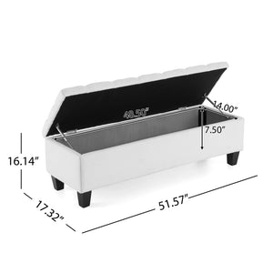 English Elm Christopher Knight Home® - Button Tufted Diamond-Stitched Storage Ottoman Bench with Soft-Close Hinge, Removable Legs, 52" Largo White N769P227940G