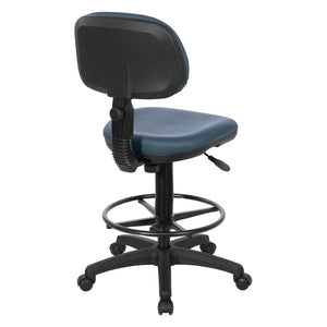 OSP Home Furnishings Sculptured Ergonomic Drafting Chair with Vinyl Upholstery for Studio and Lab Workspaces Dillon Blue DC517V-R105