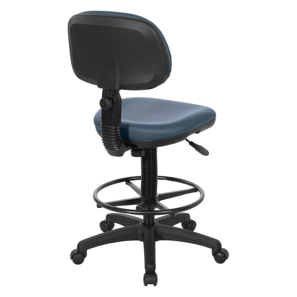 OSP Home Furnishings Sculptured Ergonomic Drafting Chair with Vinyl Upholstery for Studio and Lab Workspaces Dillon Blue DC517V-R105