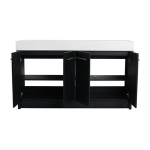English Elm 60 Inch Freestanding Bathroom Vanity With Resin Double Sink & Soft-Close Doors For Modern Spaces W999S00181