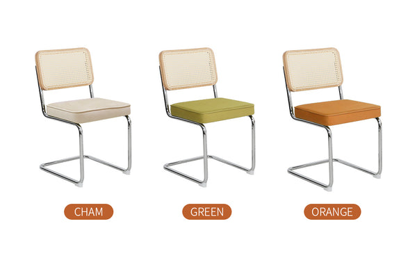 English Elm Dining Velvet Rattan Side Chairs Set of 2 with Chrome Cantilever Legs — Mid-Century Modern Upholstered Comfort in Champagne W2105P327593