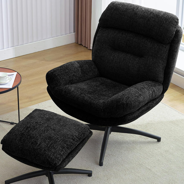 English Elm 065C Plush Velvet Rocking & Swivel Lounge Chair with Ottoman — Ergonomic Backrest, Wide Arms, Sturdy Metal Base W1805P331485