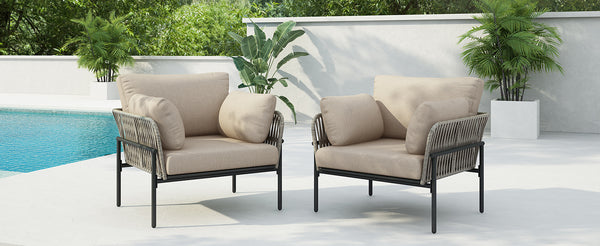 English Elm Christopher Knight Home® - [Set Of 2] 36" Beige Iron Lounge Chairs With Plush Cushions & Rope Weave, Perfect For Indoor/Outdoor N767P237035G_2