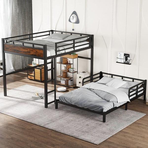 English Elm Twin Xl Solid Pine Loft Bed with Built-in Led Lighting and Storage Shelves Vintage,Wood W1580S00443