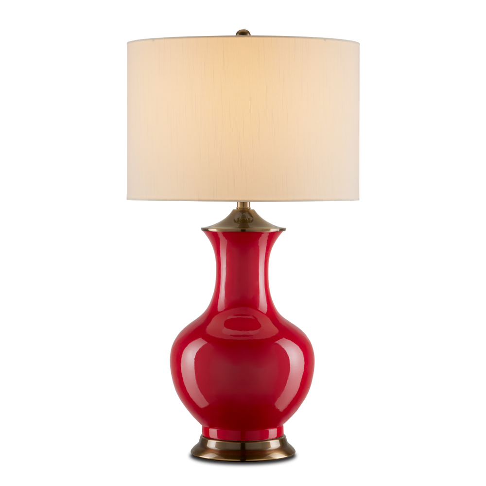 Lilou White Table Lamp - Elegant Ceramic Design with Antique Brass Finish and Off-White Shade Accent