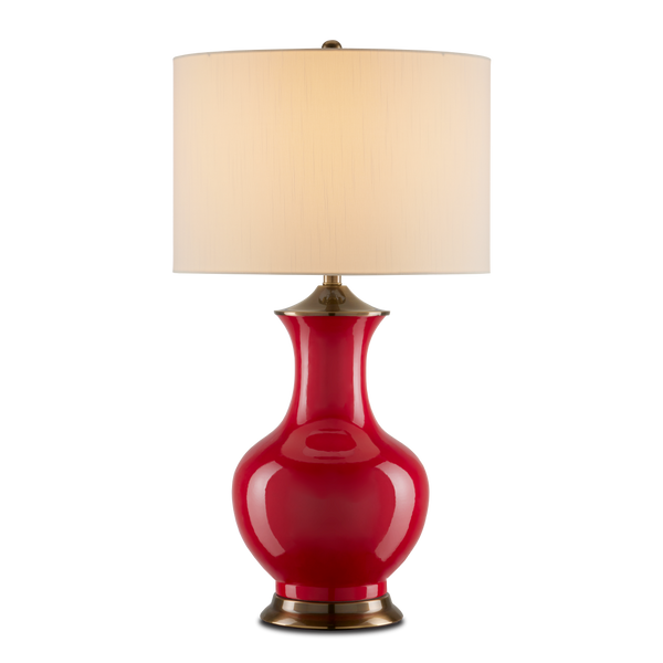 Lilou White Table Lamp - Elegant Ceramic Design with Antique Brass Finish and Off-White Shade Accent