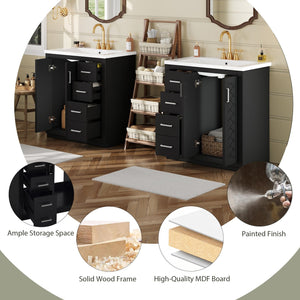 English Elm 60'' Bathroom Vanity Set With Elegant Ceramic Sink, Solid Wood Frame, Ample Storage & Soft-Close Doors N710SS00002B