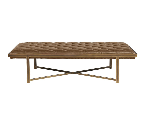 Sunpan Kayla Bench - Opulent Transitional Design with Tufted Upholstery and Elegant X-Base Frame Vintage Cognac