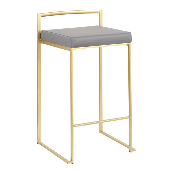 English Elm Fuji 26" Glamorous Gold Metal Counter Stools With Grey Faux Leather - Set Of 3 For Modern Spaces B202P221994