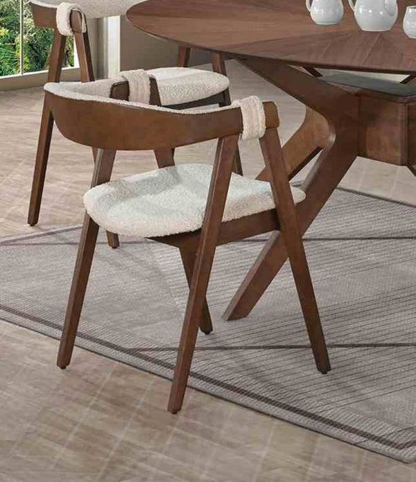 English Elm Mid-Century Upholstered Side Chair Pair with Rubberwood Frame, Curved Backrest and Cozy Seat Cushioning Beige,Walnut 43 L x 22 W x 10 H B2741P406186