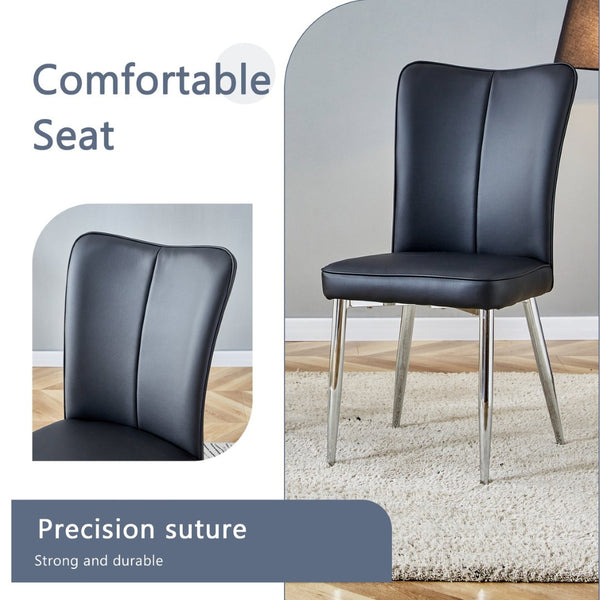 English Elm Table Set: Luxurious Black Marble-Patterned Top With Stainless Steel Legs & 4 Elegant Pu Dining Chairs W1151S01967-GIGA