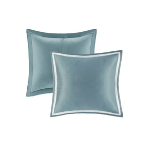 English Elm 8 Piece Jacquard Comforter Set - Luxurious Aqua/Silver Cal King Ensemble For Year-Round Elegance B035128884