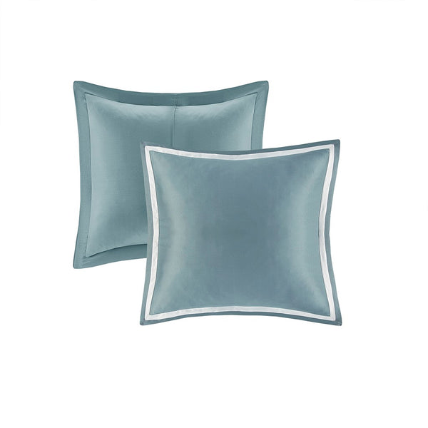 English Elm 8 Piece Jacquard Comforter Set - Luxurious Aqua/Silver Cal King Ensemble For Year-Round Elegance B035128884