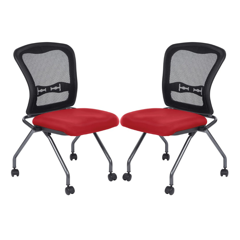 OSP Home Furnishings Soft-flex Pro-line Ii Ergonomic Folding Chair with Mesh Back and Lumbar Support Lipstick 84220-R100