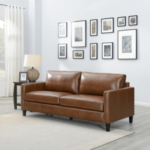 English Elm Modern Leather Sofa Light Brown - Contemporary 82.5" 3-Seater with High-Resilience Foam, Sinuous Coil Support B193P200163