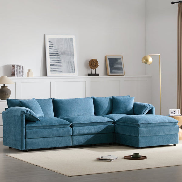 English Elm 103" Chenille Modular Sectional Sofa with Deep Wide Seats Double Cushions Removable Ottoman Luxurious Comfort for Living Room Blue N723S8687C