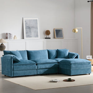 English Elm [video]103" Chenille L-shaped Sectional with Movable Ottoman Deep Seat Cloud Sofa Blue N723S0687C