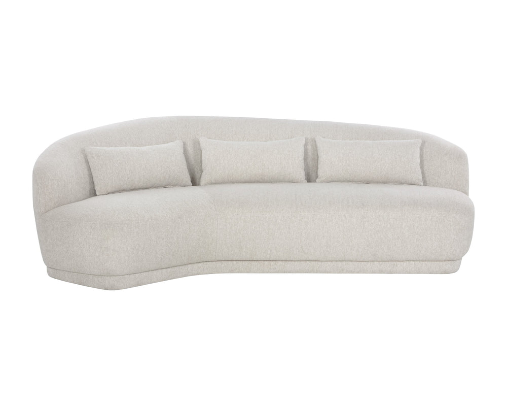 Sunpan Soraya Sofa - Curved Elegance for Modern Living Rooms with Stylish Wooden Frame and Cozy Pillows Dove Cream