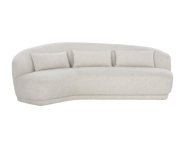 Sunpan Soraya Sofa - Curved Elegance for Modern Living Rooms with Stylish Wooden Frame and Cozy Pillows Dove Cream