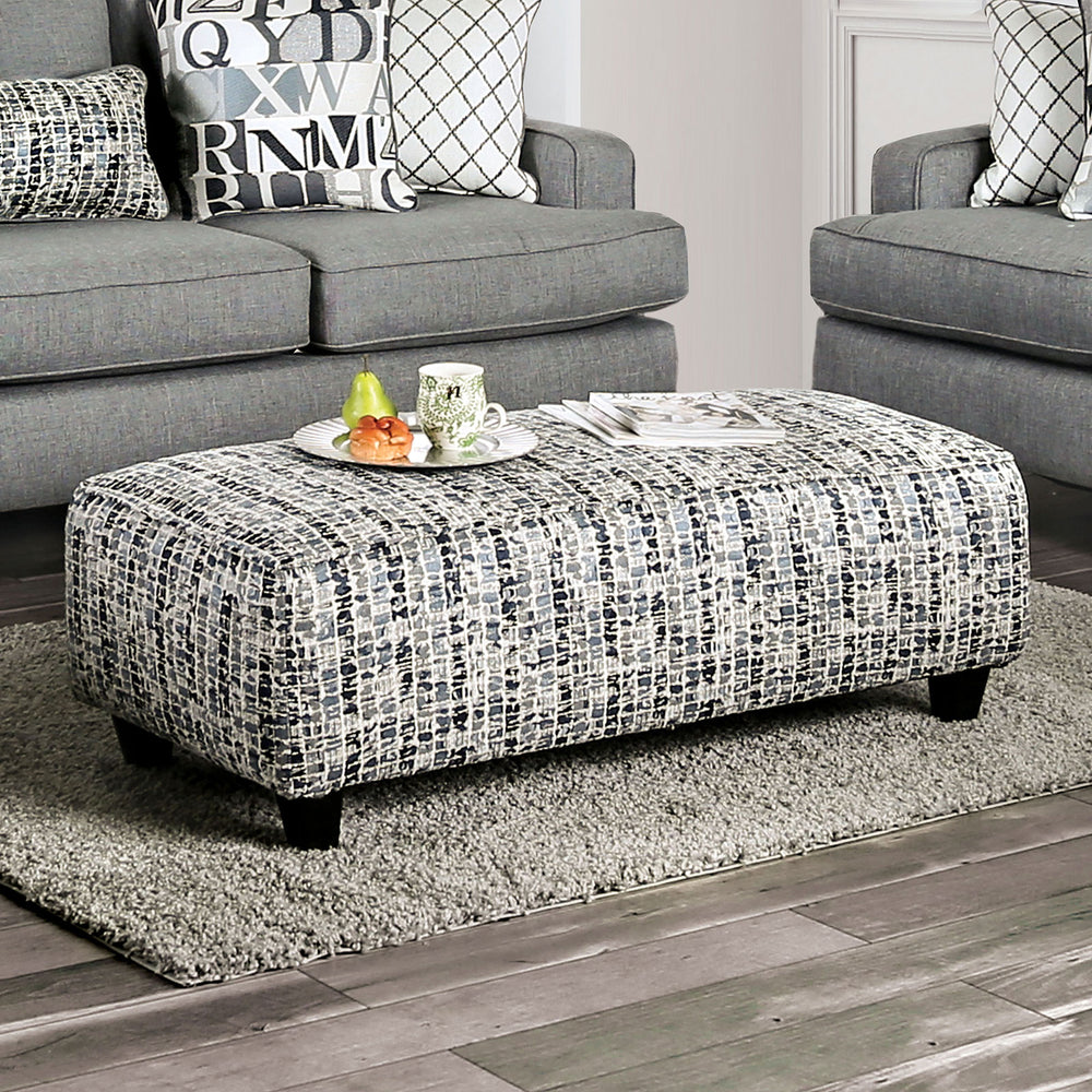 English Elm Blue Blue Gray Upholstery Ottoman 49"L x 24"W Coastal-Style Transitional Accent with Tapered Legs, Medium Foam Cushioning B2741P355869