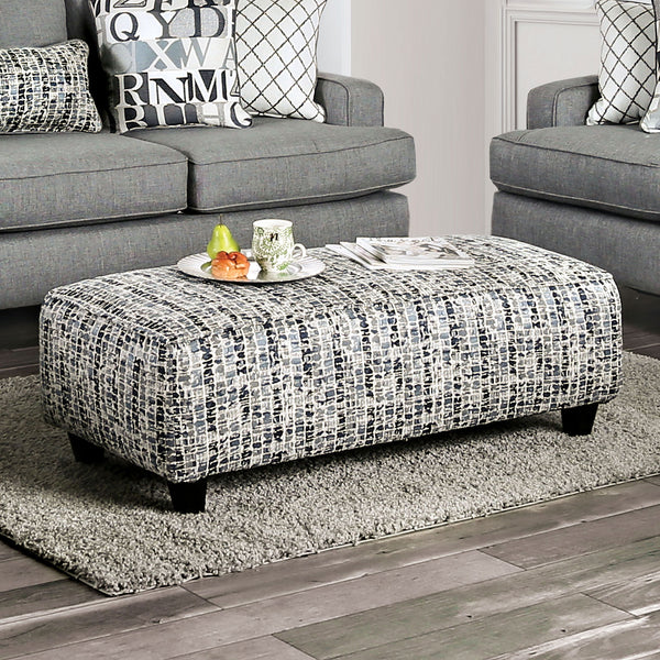 English Elm Blue Blue Gray Upholstery Ottoman 49"L x 24"W Coastal-Style Transitional Accent with Tapered Legs, Medium Foam Cushioning B2741P355869