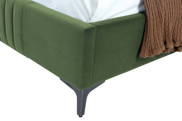 English Elm 48" Full Velvet Upholstered Bed Channel Tufted Headboard Mid-century Modern Bedroom Green B365S00157
