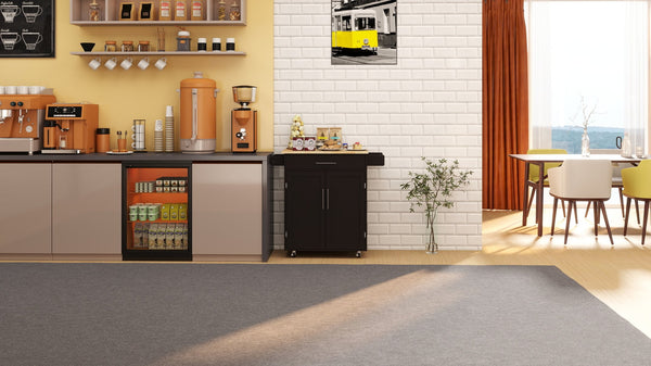 English Elm Kitchen island rolling trolley cart with drawer, doors, adjustable shelves, towel & spice rack, black oak top - sturdy, easy assemble W282P184187