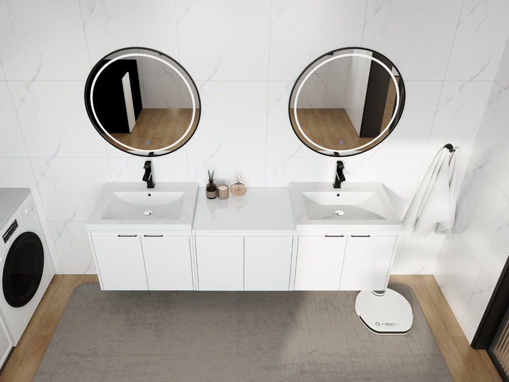 English Elm 72" Float Mount Double Sink Bathroom Vanity Glossy White Plywood Soft Close W999S00535