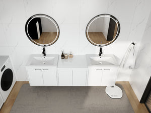 English Elm 72" Float Mount Double Sink Bathroom Vanity Glossy White Plywood Soft Close W999S00535