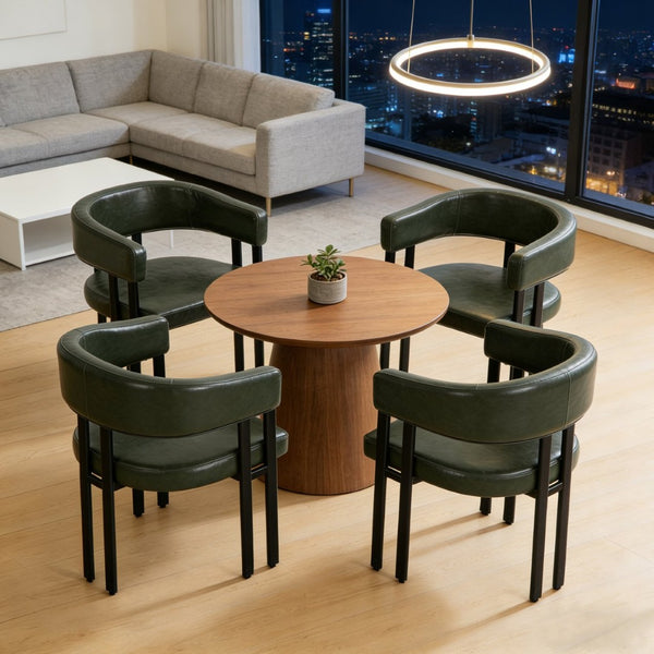 English Elm Modern Barrel Dining Chairs Set of 2 Faux Leather Wraparound Seat Metal Frame Green W3394P444216