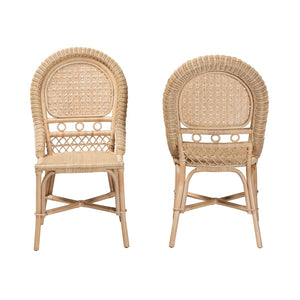 English Elm Modern Woven Rattan Dining Chairs Bohemian Lattice Back Set of Two for Casual Spaces B2750P420373