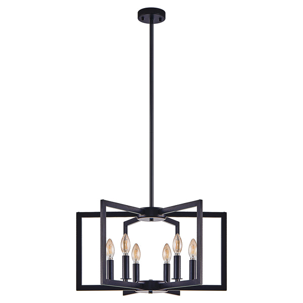 English Elm 22" Modern Geometric 6-Light Chandelier - Industrial Iron Pendant Light Fixture for Living & Dining Spaces Black W2312P368723