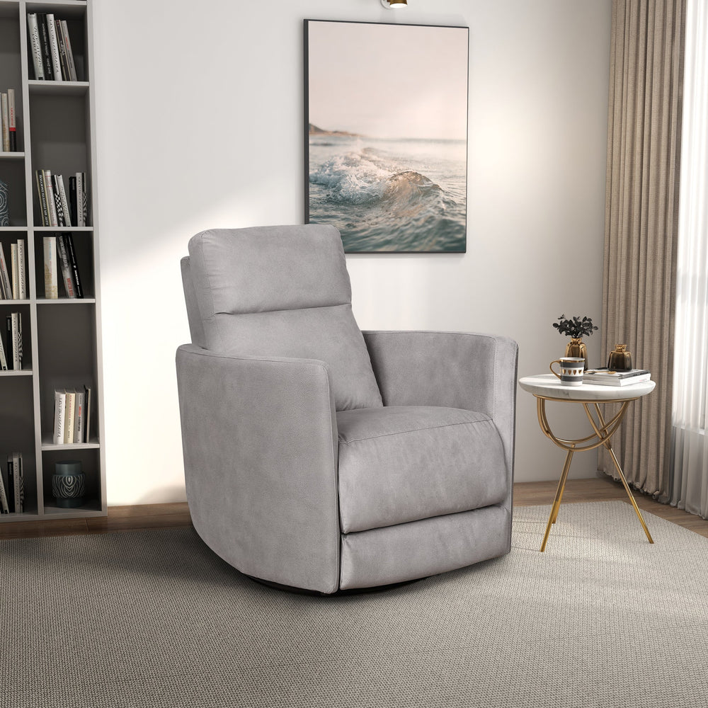English Elm Ashcroft Furniture - Lawson Suede Swivel Glider Recliner Chair in Latte Gray — Plush, Pet‑Friendly, Infinite Recline, Pillow B183P281225
