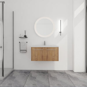 English Elm 36 Inch Floating Bathroom Vanity with Resin Sink, Soft-Close Doors, KD Pack, Modern Storage Design W999P188200