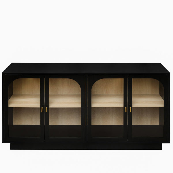 English Elm Storage Cabinet with Acrylic Door, Gold Handle, Non-Slip Feet, Lock Wall Parts, Scratch-Resistant Floor Protection, Slim 64.38x17.13x6.89 in W688P173276