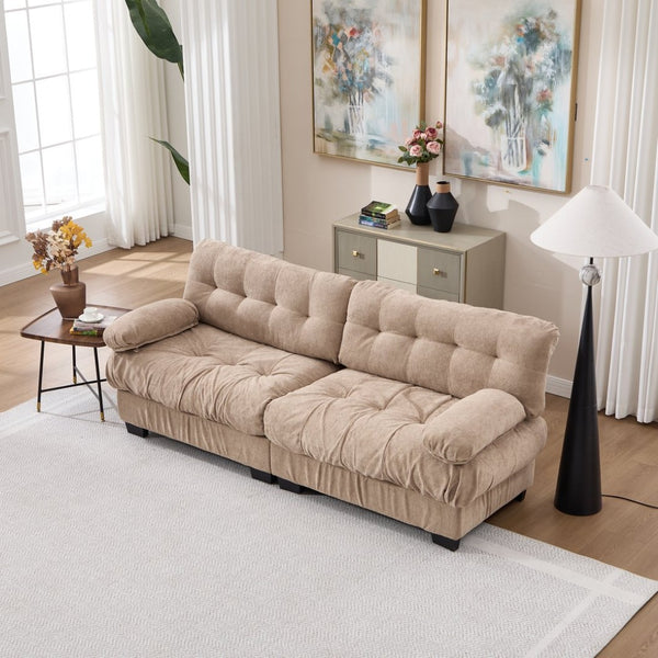 English Elm Cloud Modular Sectional Sofa Deep Seat Flannelette Upholstered Living Room Couch Light Brown W2120S00018