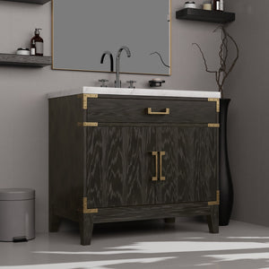 English Elm Black Oak Single-Sink Vanity 36" W With Carrara Marble Top & Chrome Faucet Set For Elegant Storage B2731P260918