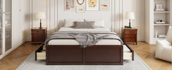 English Elm Wood Queen Size Platform Bed Frame with 6 Drawers for Storage, Sturdy Pine/MDF Slat System, 500lb Capacity Espresso N709P241723P